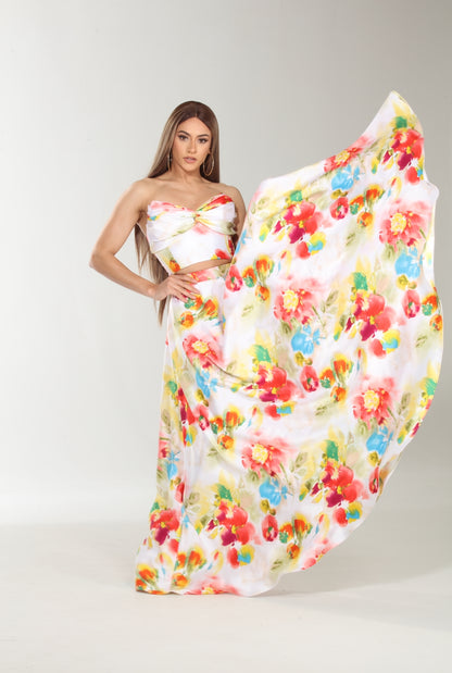 Floral bliss crop top and maxi skirt set