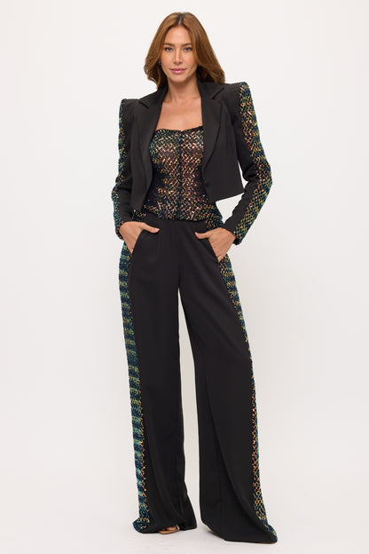 Pre-Order Classic crop suit with sequin twist