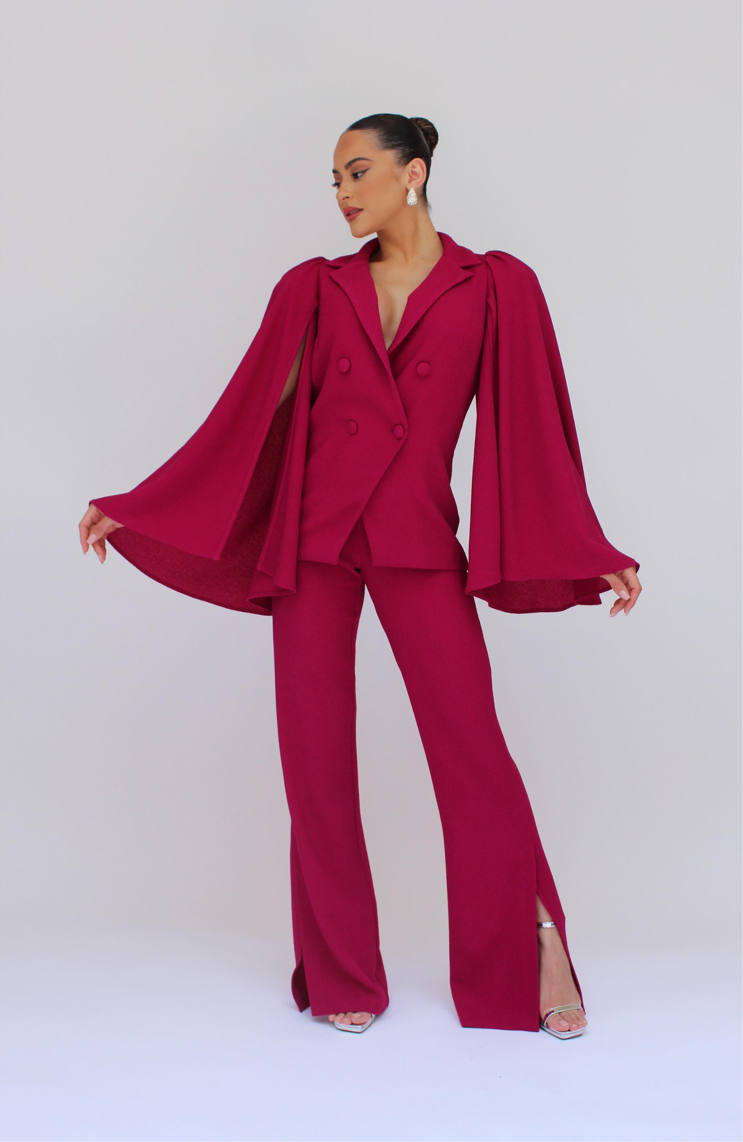 Made for Allure bell sleeve jacket and split pants suit set