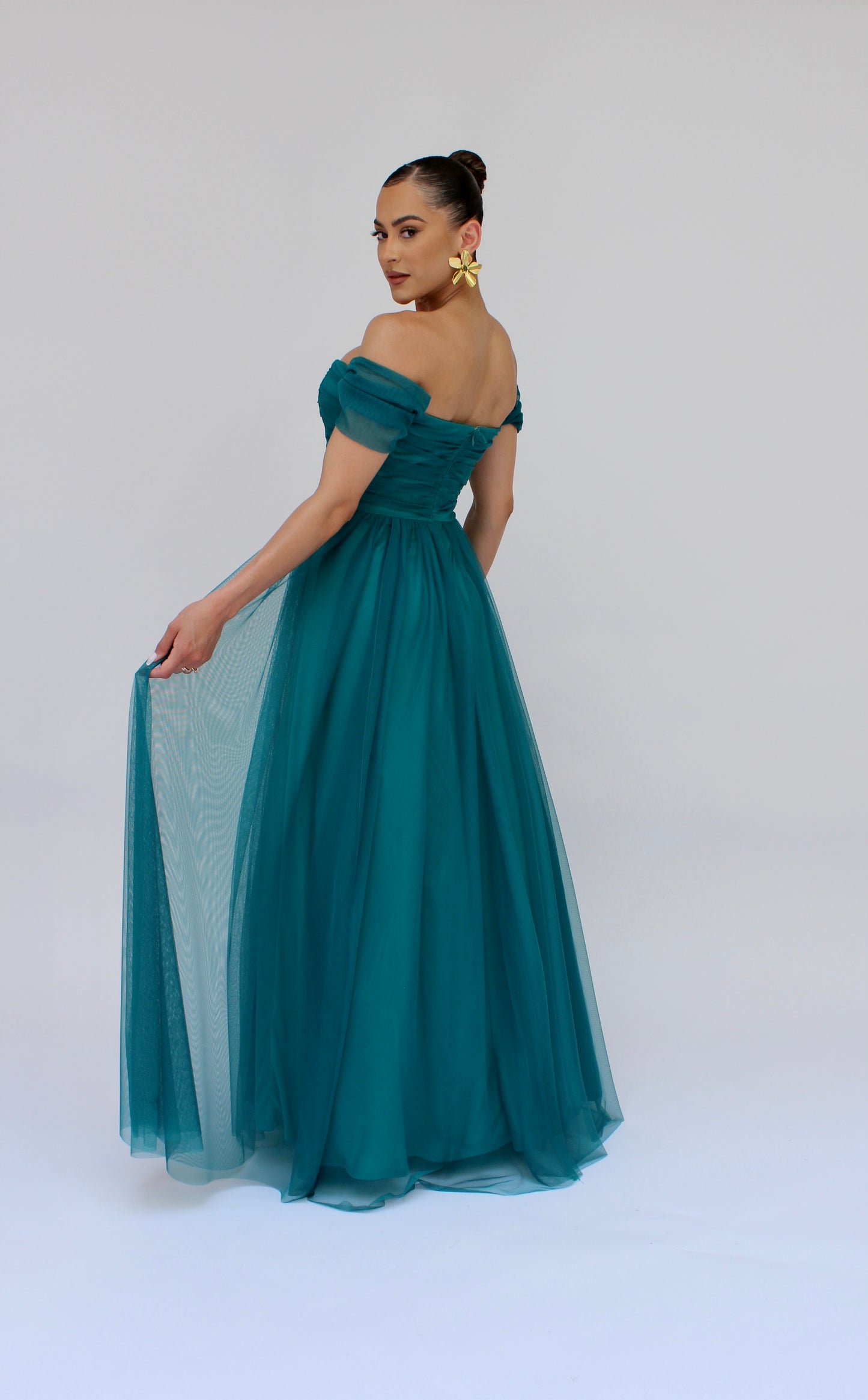 Majestic night off shoulder tulle gown