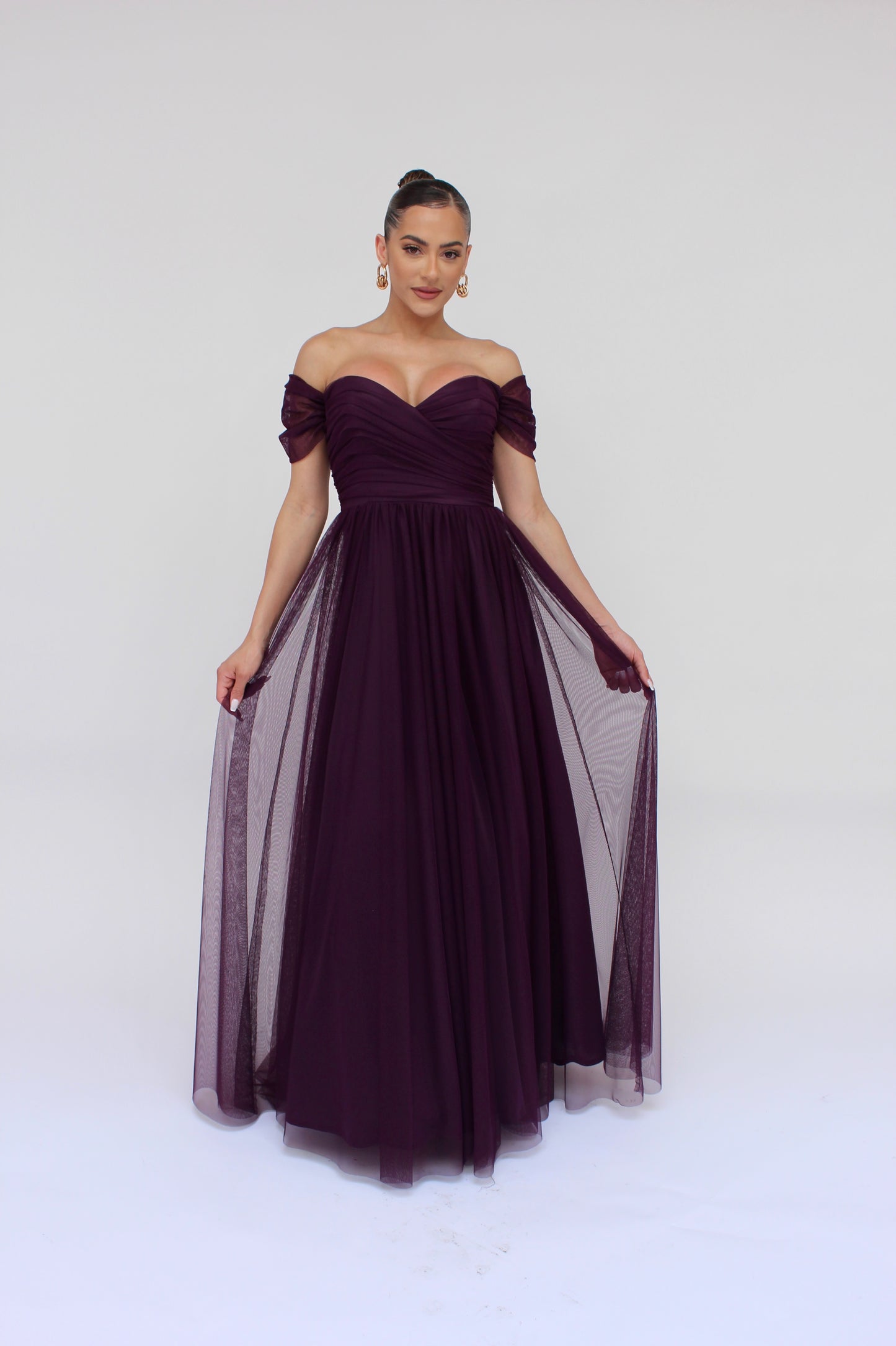 Majestic night off shoulder tulle gown