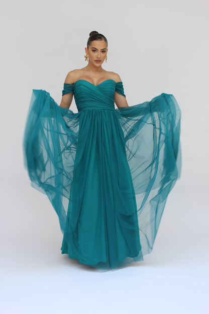 Majestic night off shoulder tulle gown