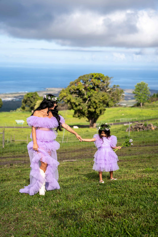 Mommy and Me Collection - Kids tulle bow back tie dress