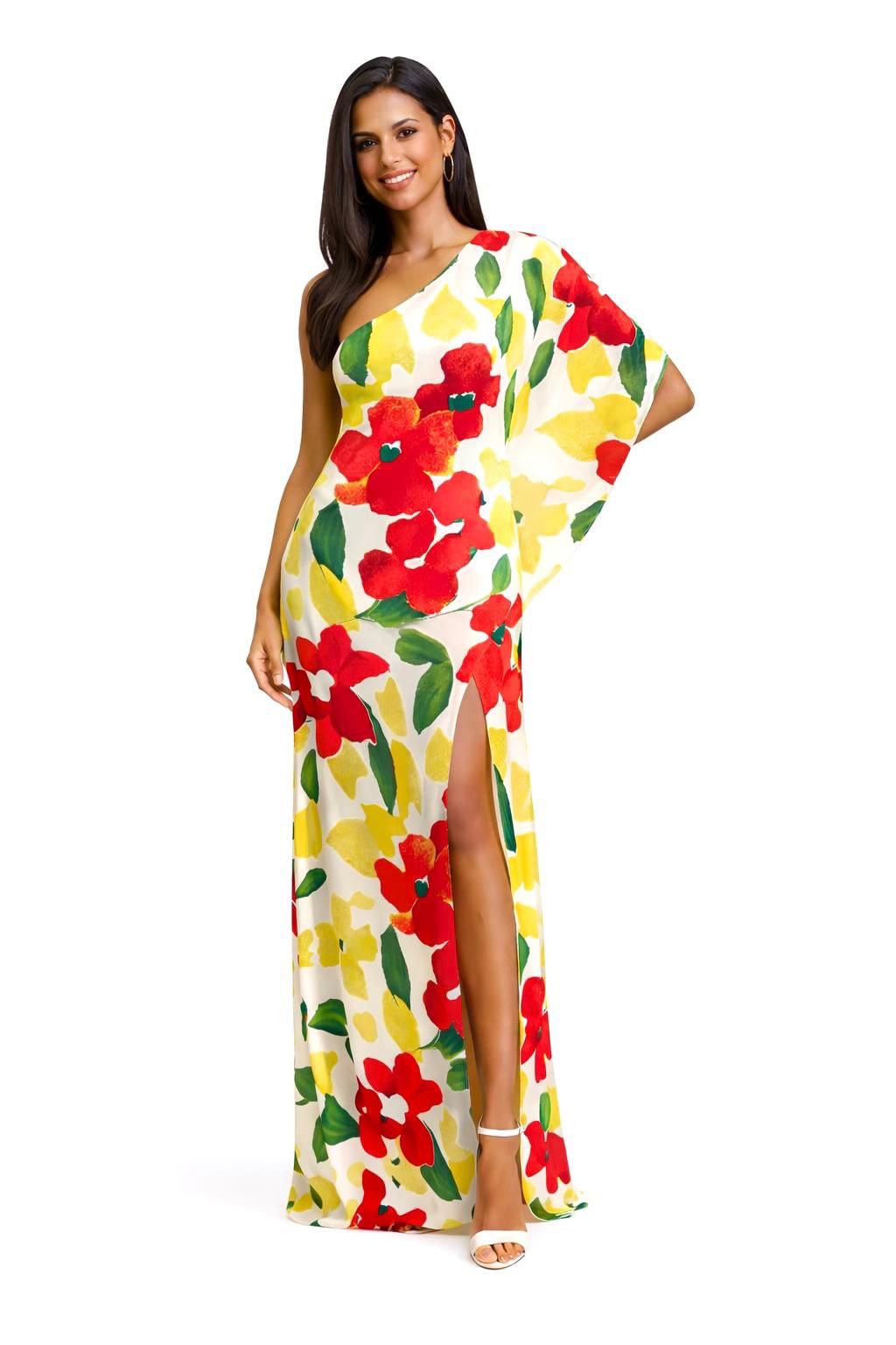 Butterfly sleeve floral slit maxi dress