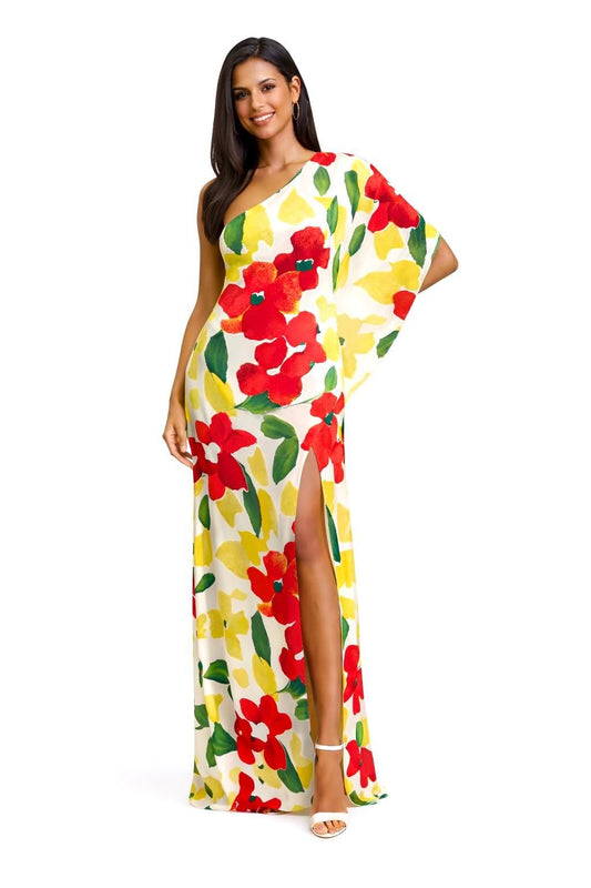Butterfly sleeve floral slit maxi dress