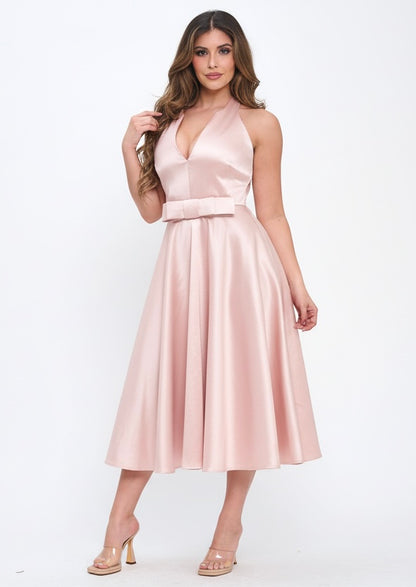 Delicate bow taffeta A-line midi dress