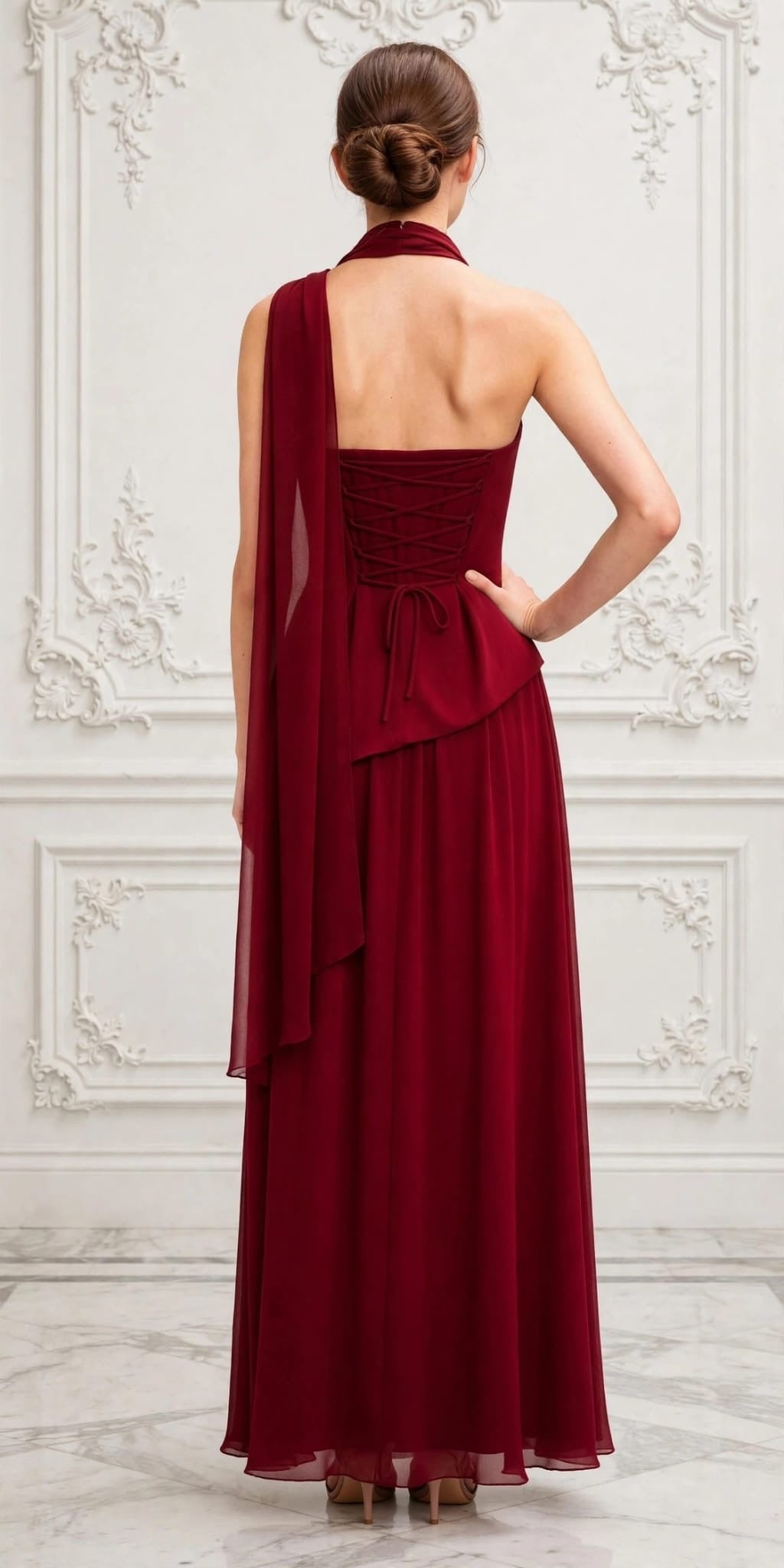 Modern maxi with sophisticated bodice that flows into a gracefully gathered skirt
