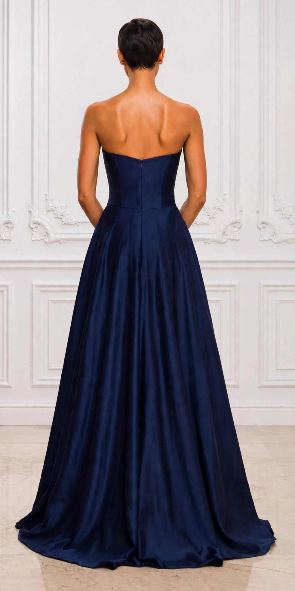 Stunning strapless satin cowl neckline ball gown