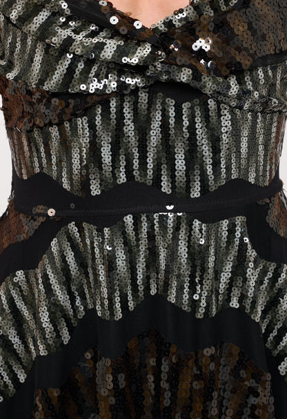 Spaghetti strap two-toned sequin gown