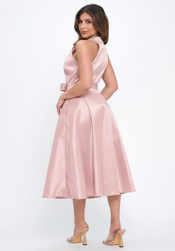 Delicate bow taffeta A-line midi dress