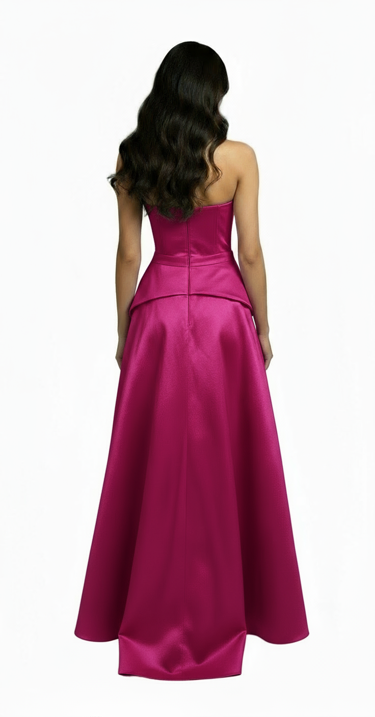 Strapless sweetheart corset peplum taffeta gown