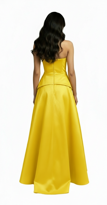 Strapless sweetheart corset peplum taffeta gown