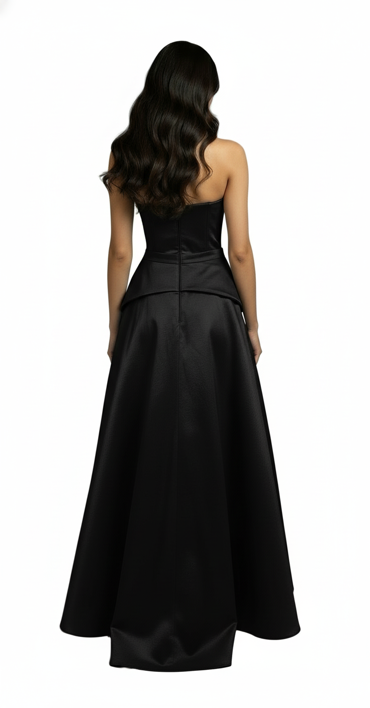 Strapless sweetheart corset peplum taffeta gown