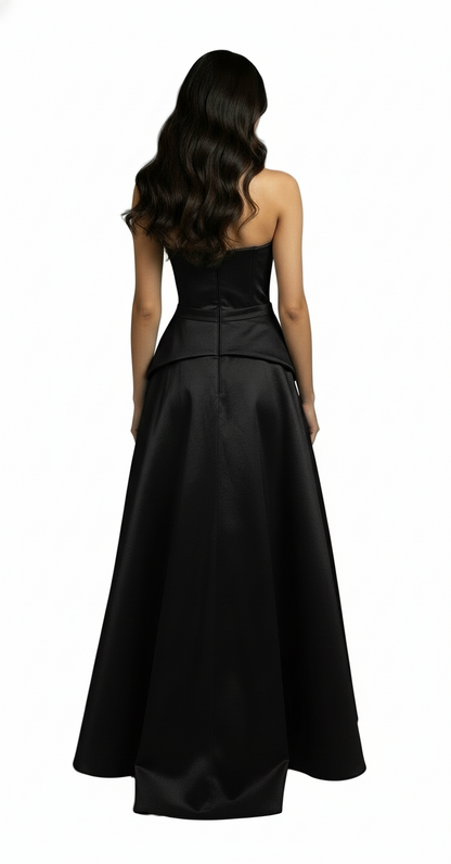 Strapless sweetheart corset peplum taffeta gown