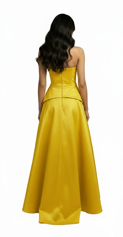 Strapless sweetheart corset peplum taffeta gown