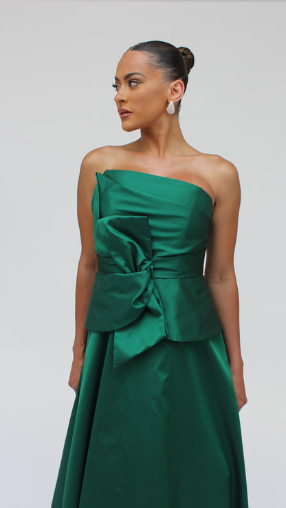 *Pre-Order Gia strapless bow peplum gown