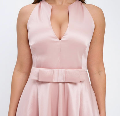 Delicate bow taffeta A-line midi dress