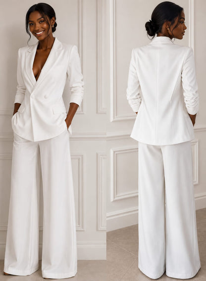 Stretch twill jacket and high waisted pants w pockets suit