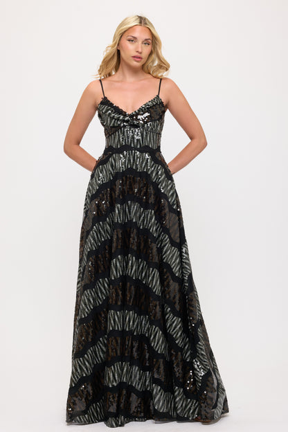 Spaghetti strap two-toned sequin gown