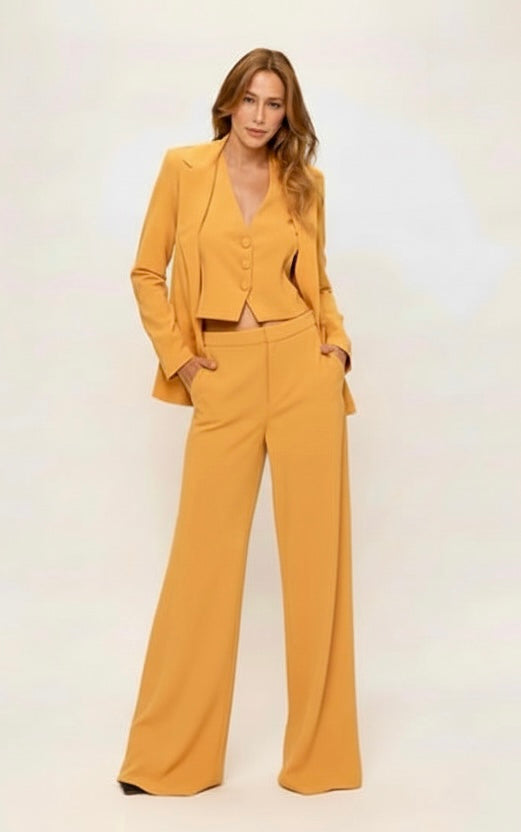 Textured crepe vest jacket and pants suit set
