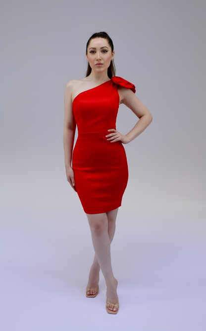 One shoulder bow taffeta mini dress