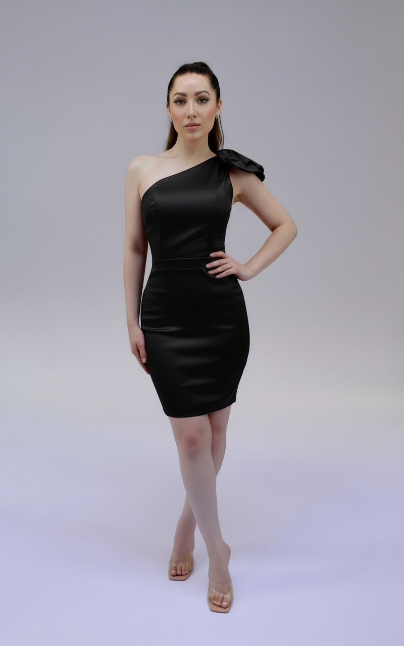 One shoulder bow taffeta mini dress