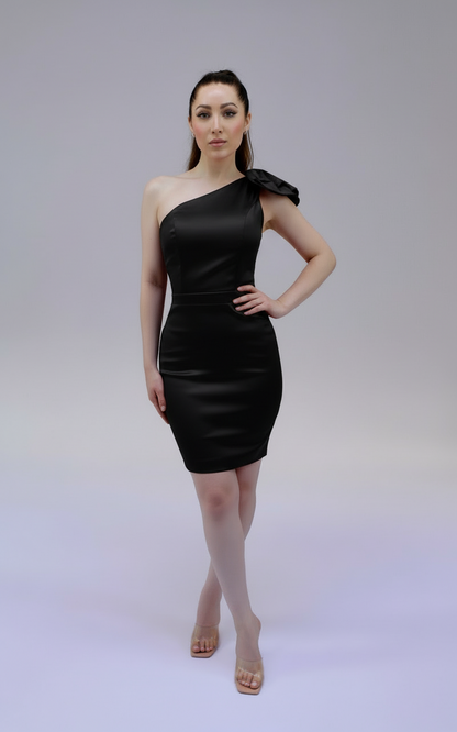 One shoulder bow taffeta mini dress