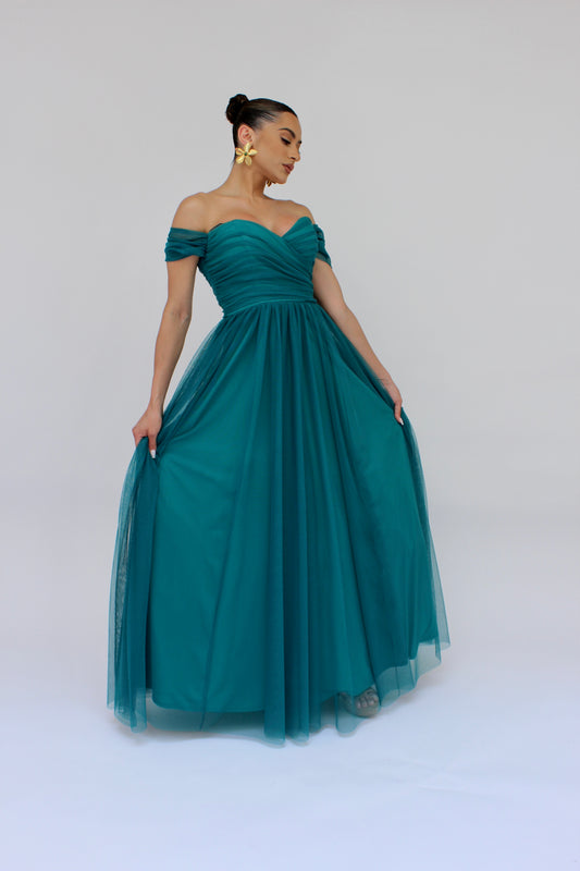 Majestic night off shoulder tulle gown