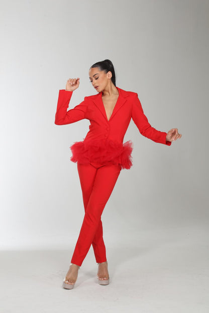 Tulle contrast jacket and pants suit set