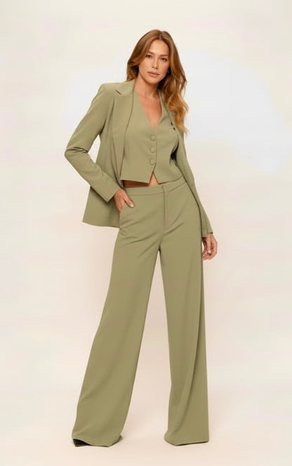 Textured crepe vest jacket and pants suit set