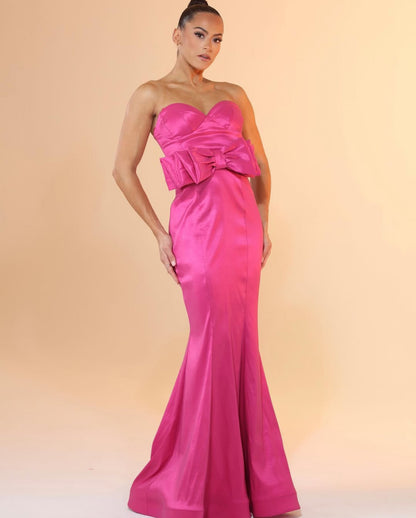 Strapless bow taffeta hourglass gown