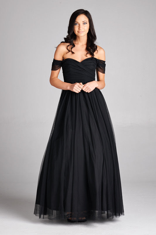 Majestic night off shoulder tulle gown