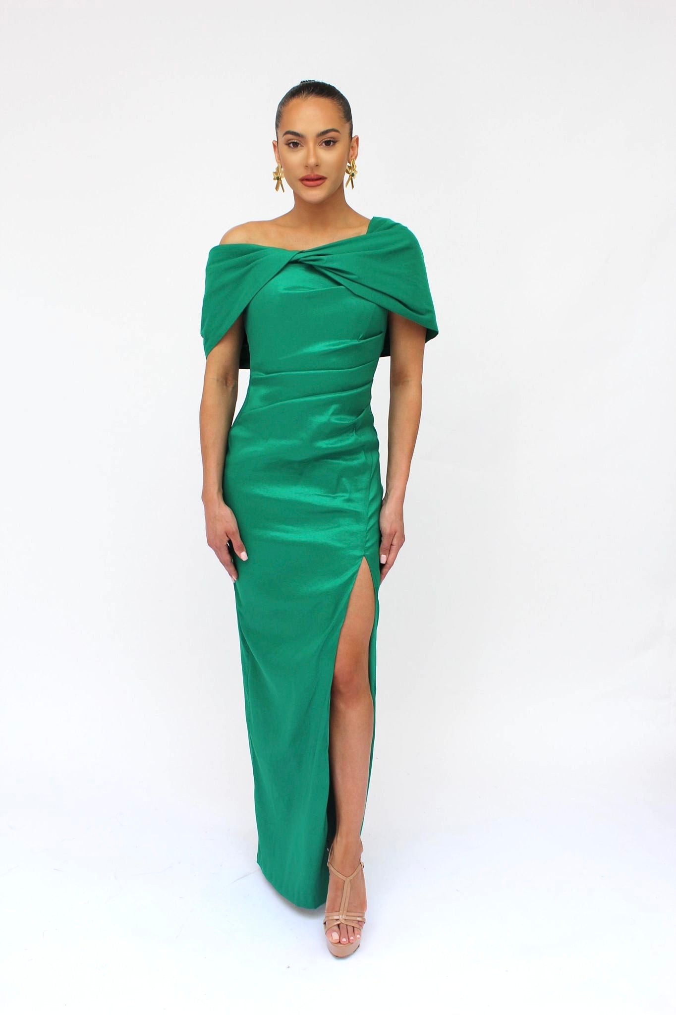 Good Evening off shoulder side slit gown