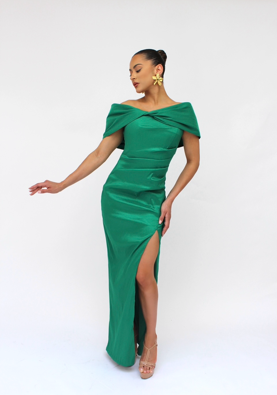 Good Evening off shoulder side slit gown