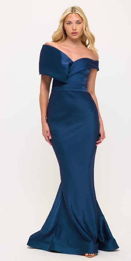 Off shoulder stretch taffeta hourglass gown