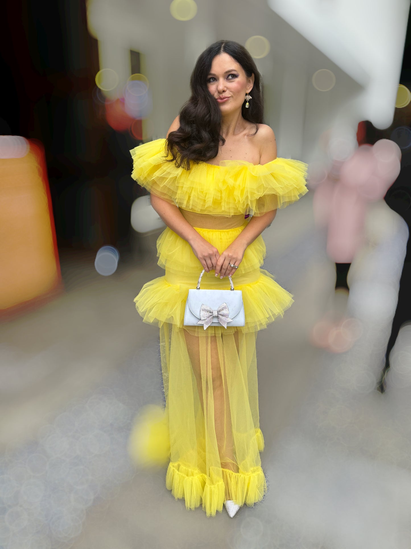 Force of Fash-fun off shoulder tulle tiered long dress