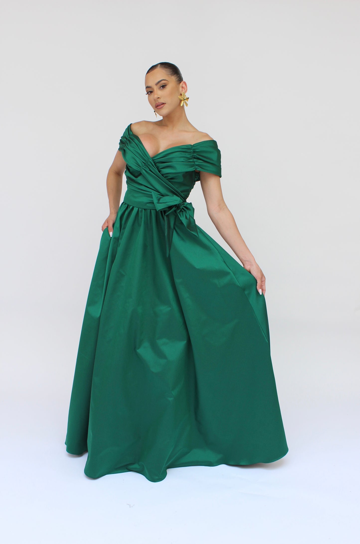 Behold the perfect off the shoulder gown