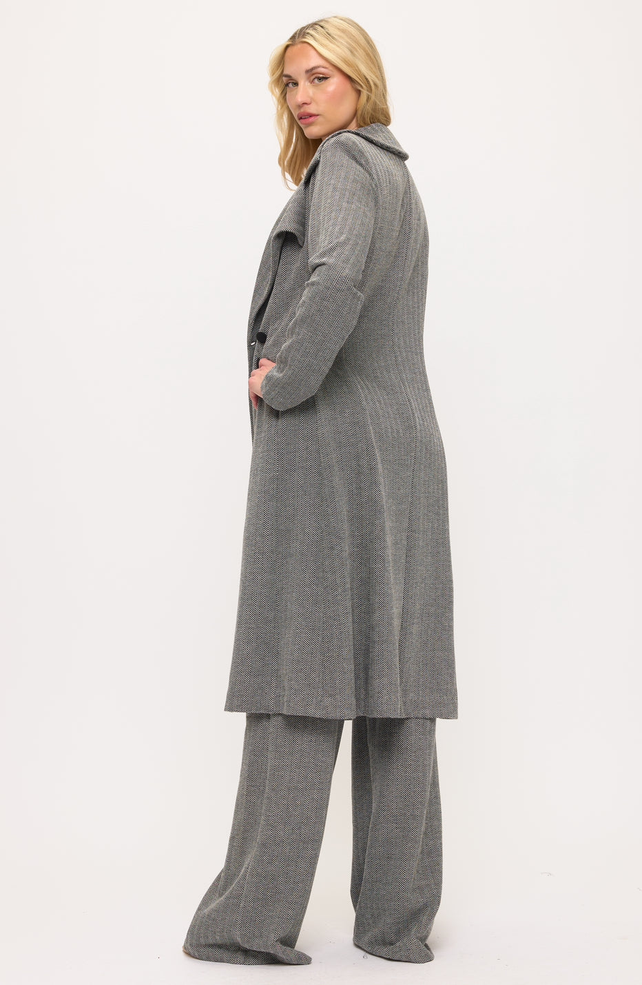 Chevron print crop vest top jacket and pants three piece set