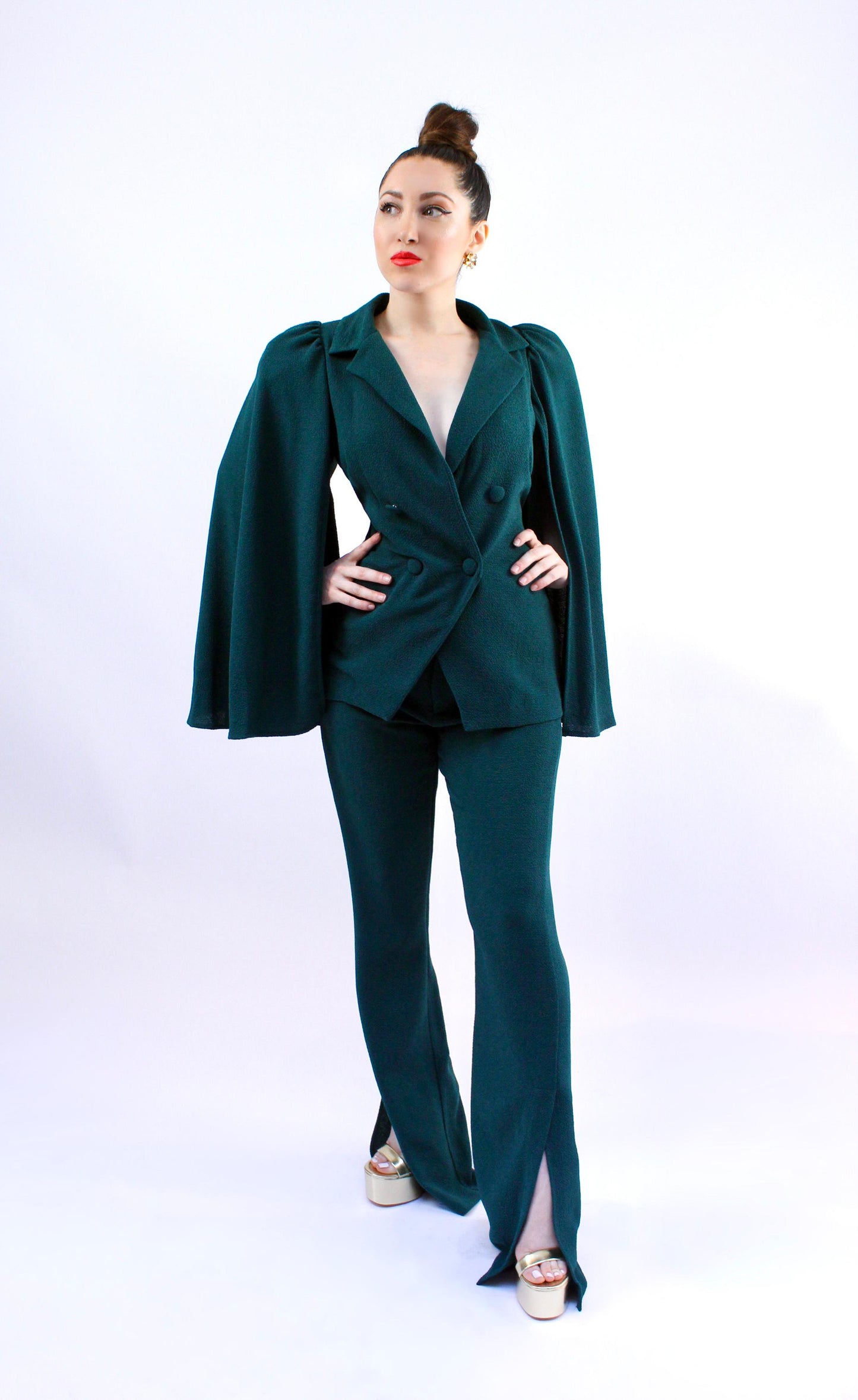 Made for Allure bell sleeve jacket and split pants suit set