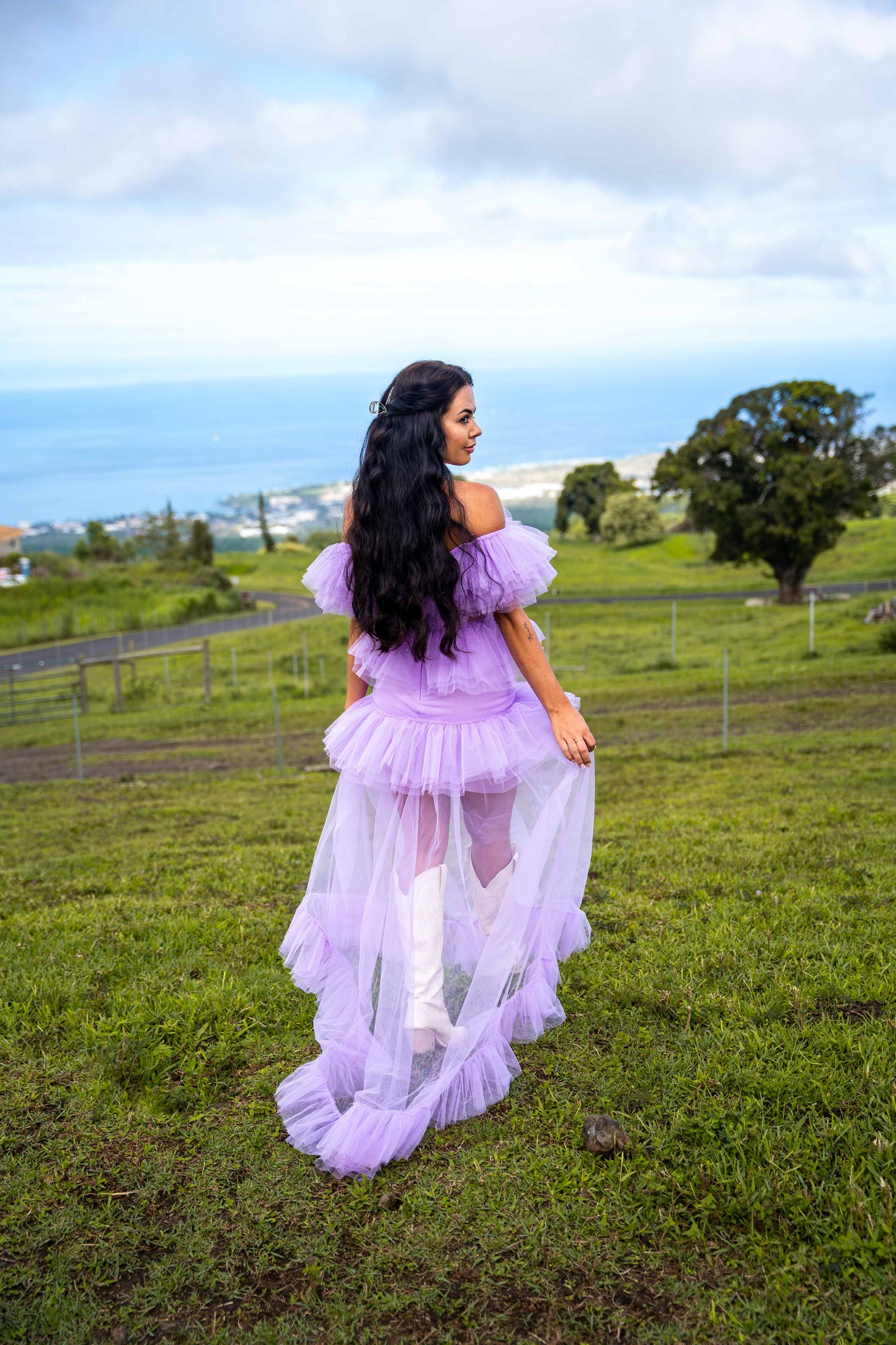 Force of Fash-fun off shoulder tulle tiered long dress