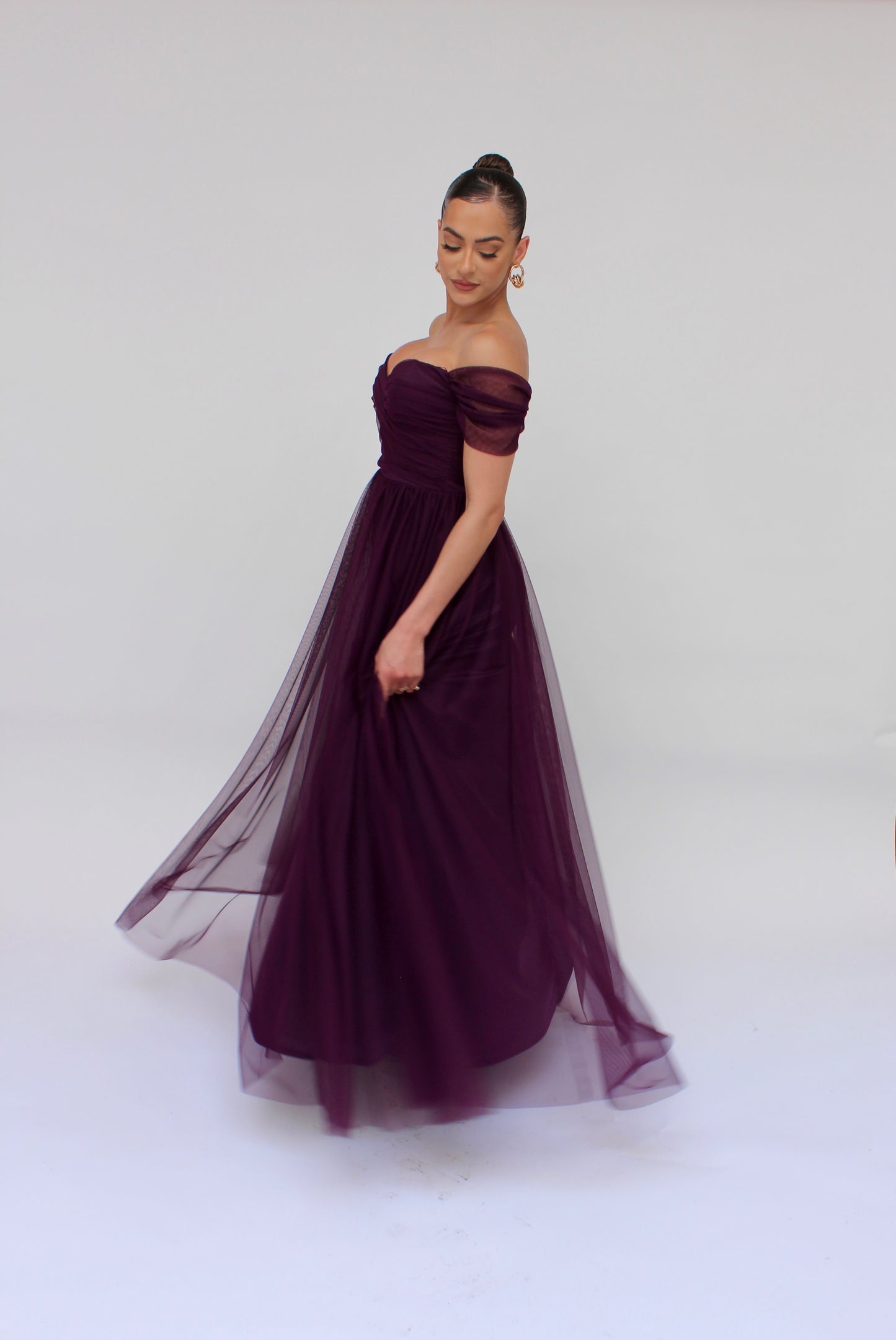 Majestic night off shoulder tulle gown