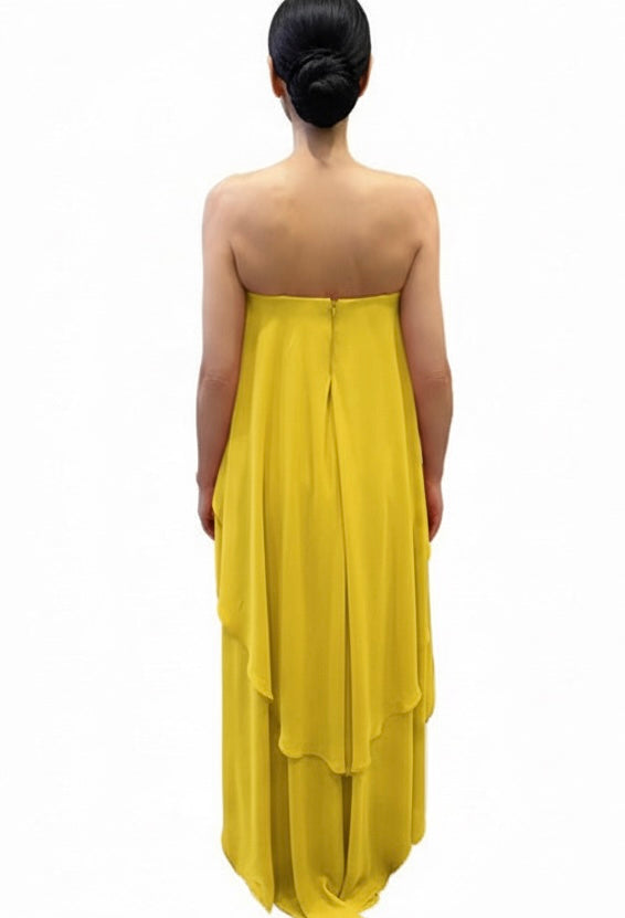 Strapless dobby high-low layered top and high waisted pants with pockets set