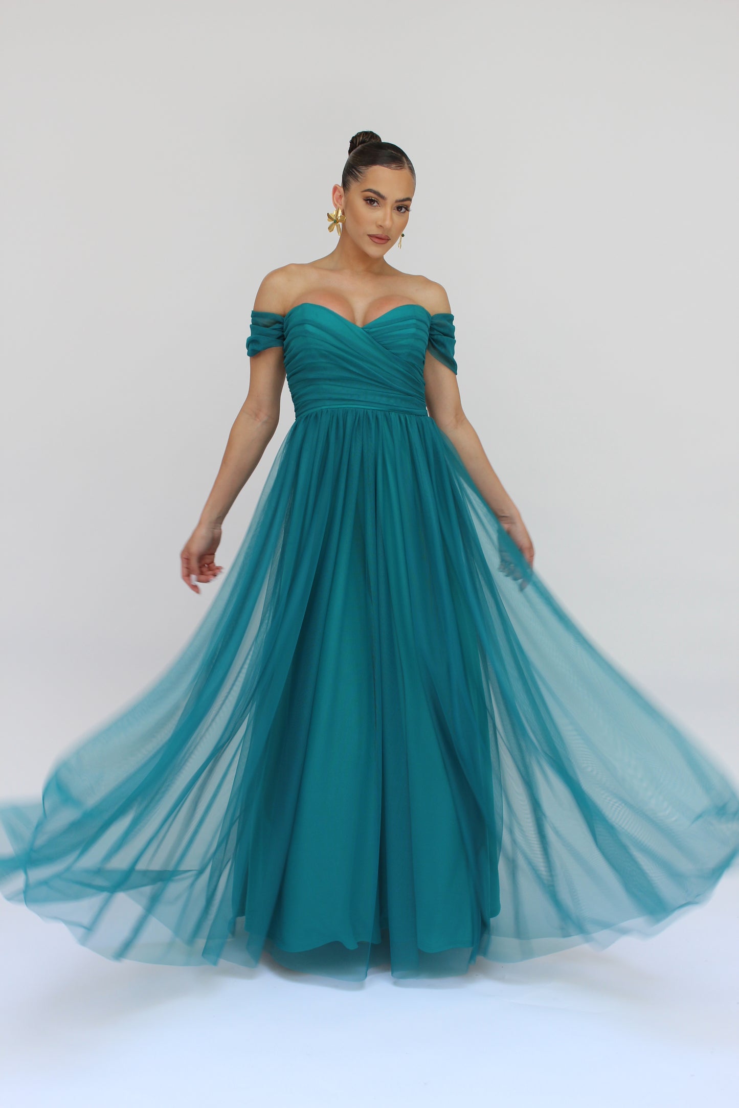 Majestic night off shoulder tulle gown