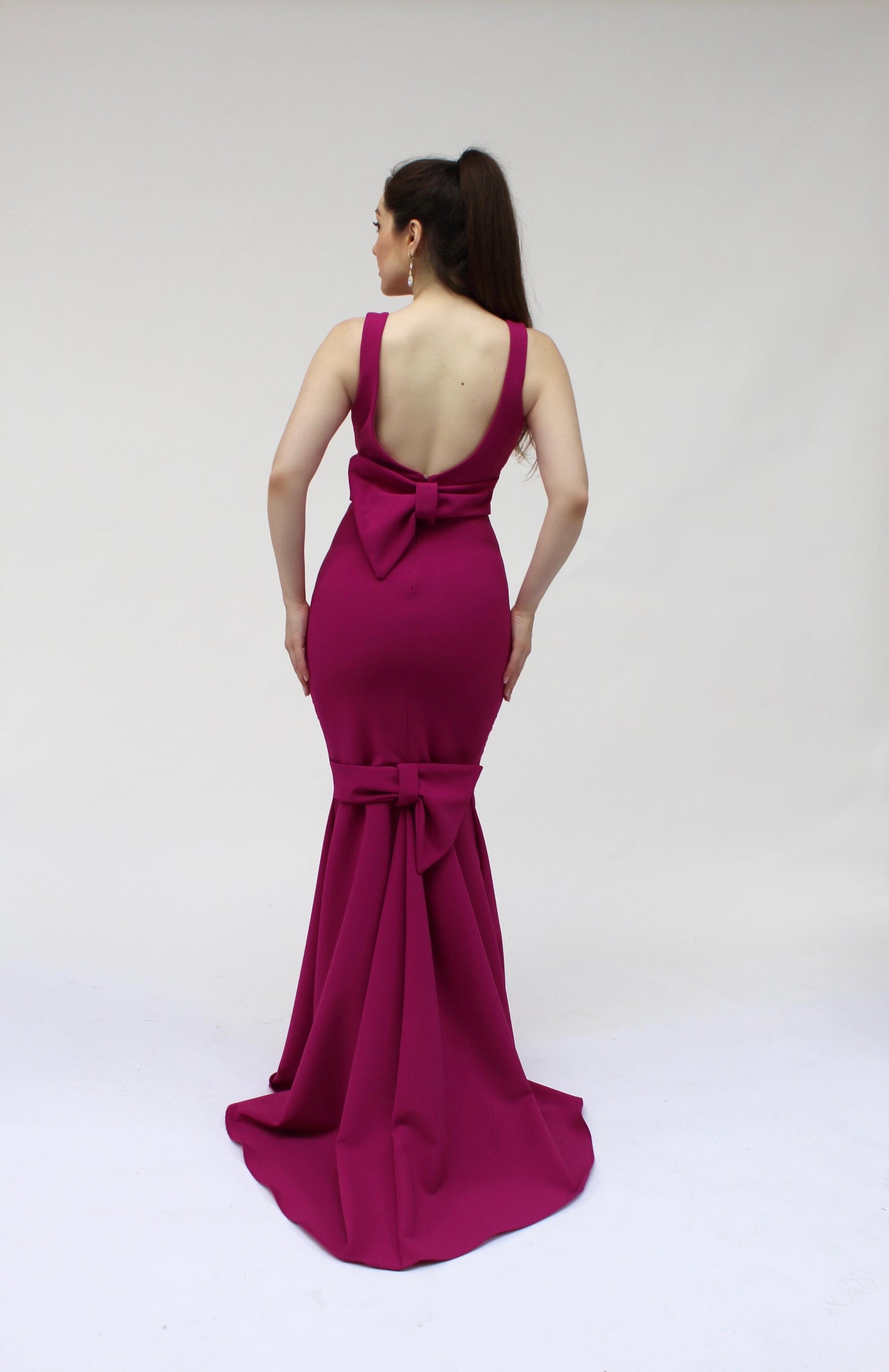 Bustle double bow back detailed gown