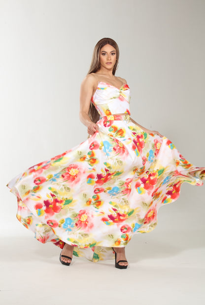 Floral bliss crop top and maxi skirt set