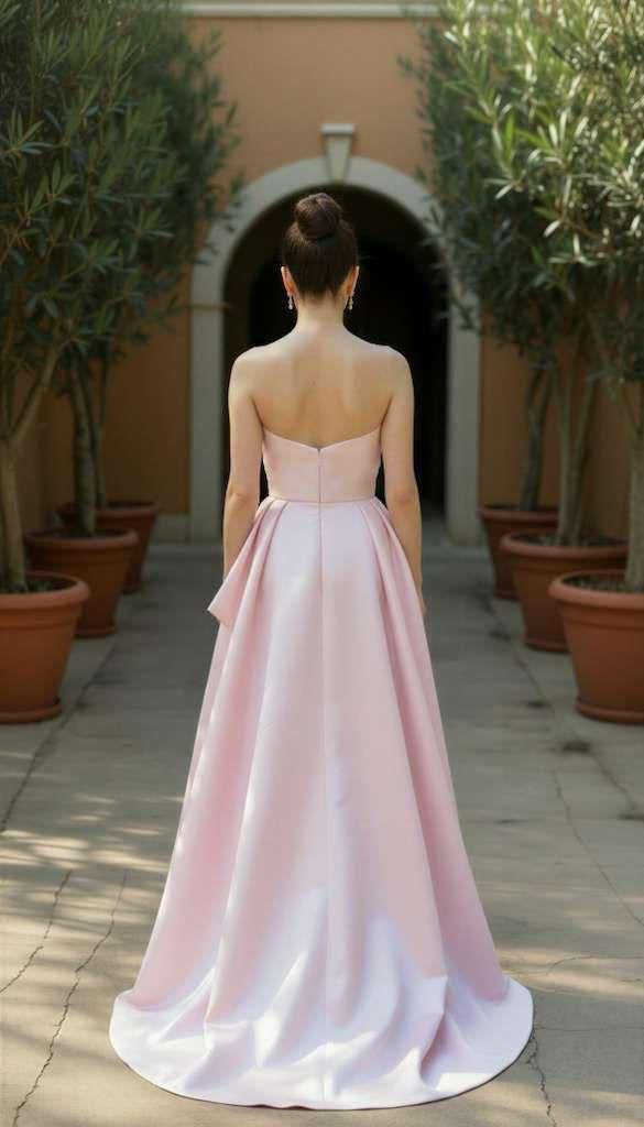 Strapless sweetheart taffeta gown with side bow and over skirt