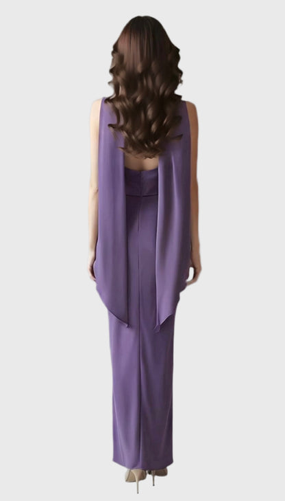 V shape corset tulip hem draped midi dress and scarf