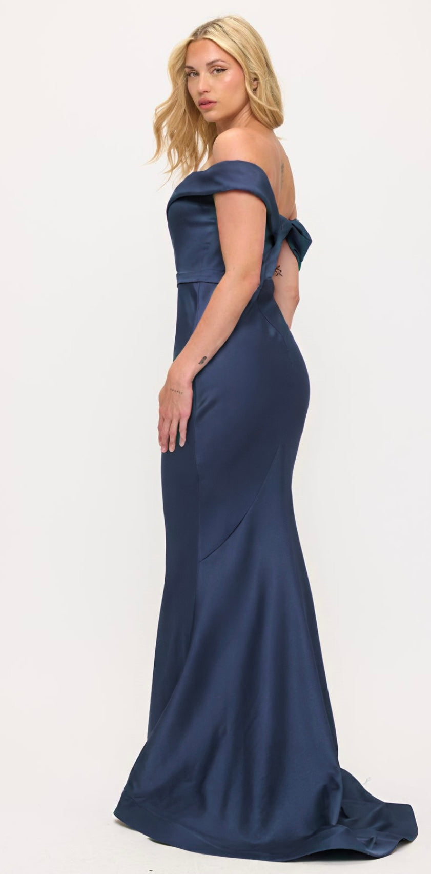 Off shoulder stretch taffeta hourglass gown