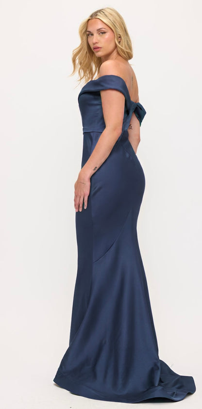 Off shoulder stretch taffeta hourglass gown