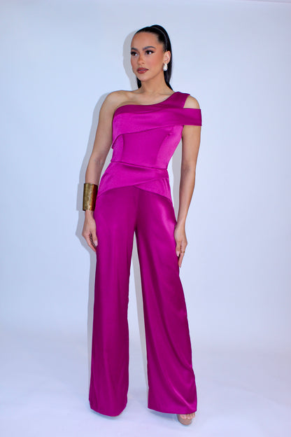 Silky one shoulder cut-out jumpsuit